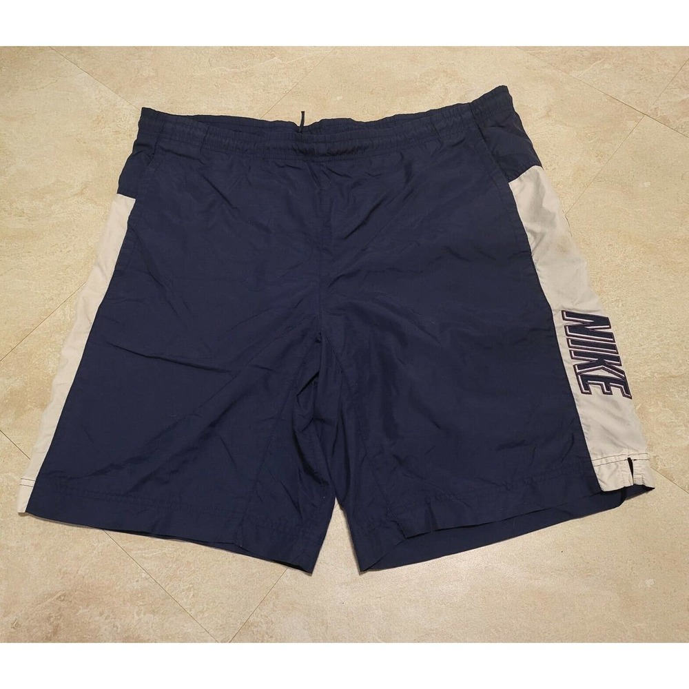 VTG Y2K 00s Mens Nike Spellout Embroidered Swim Trunks Shorts Size‎ L Large